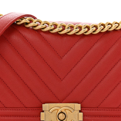 Chanel Caviar Chevron Quilted Medium Boy Flap Red 8 of 12