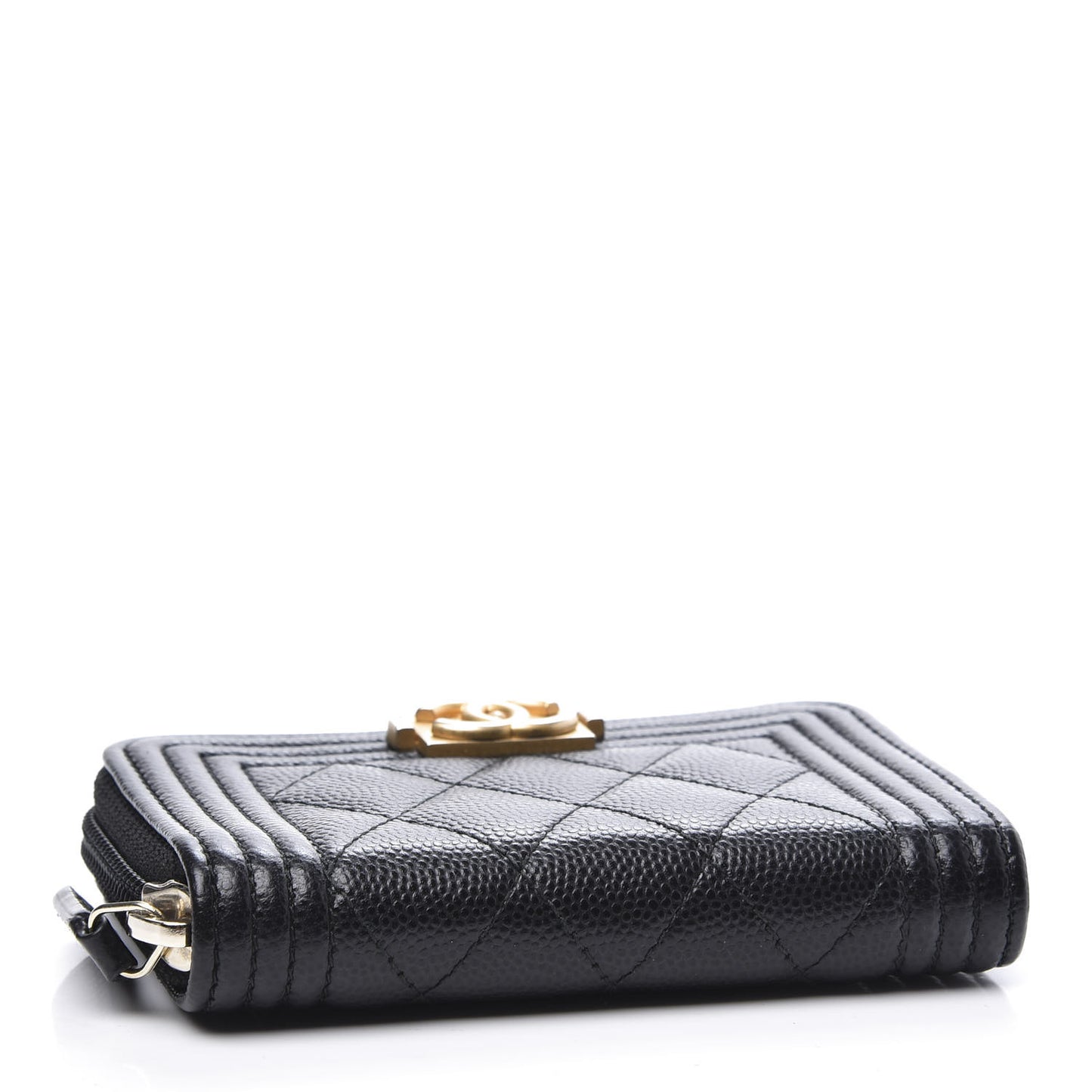 Caviar Quilted Boy Zip Around Coin Purse Wallet Black