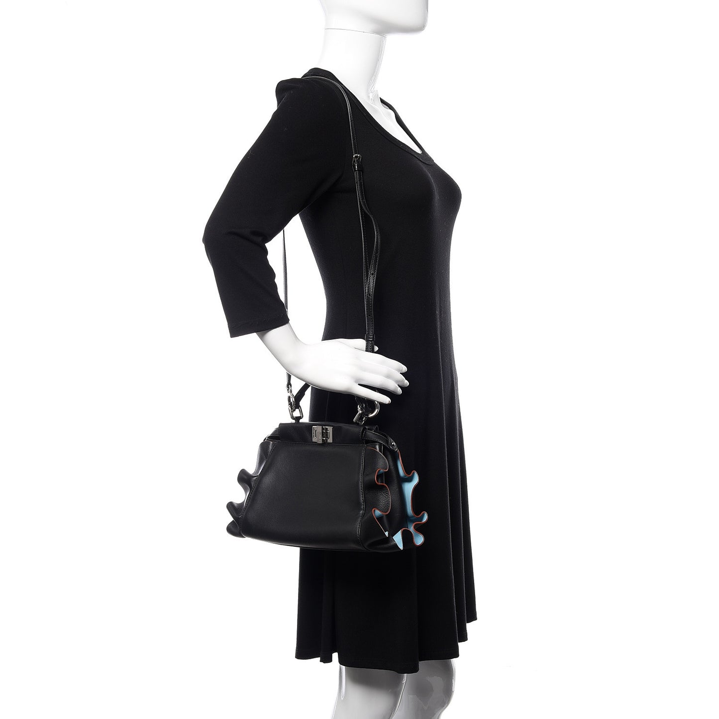 Nappa Waves Bi-Color Mini Peekaboo Iconic Satchel Black Turchese