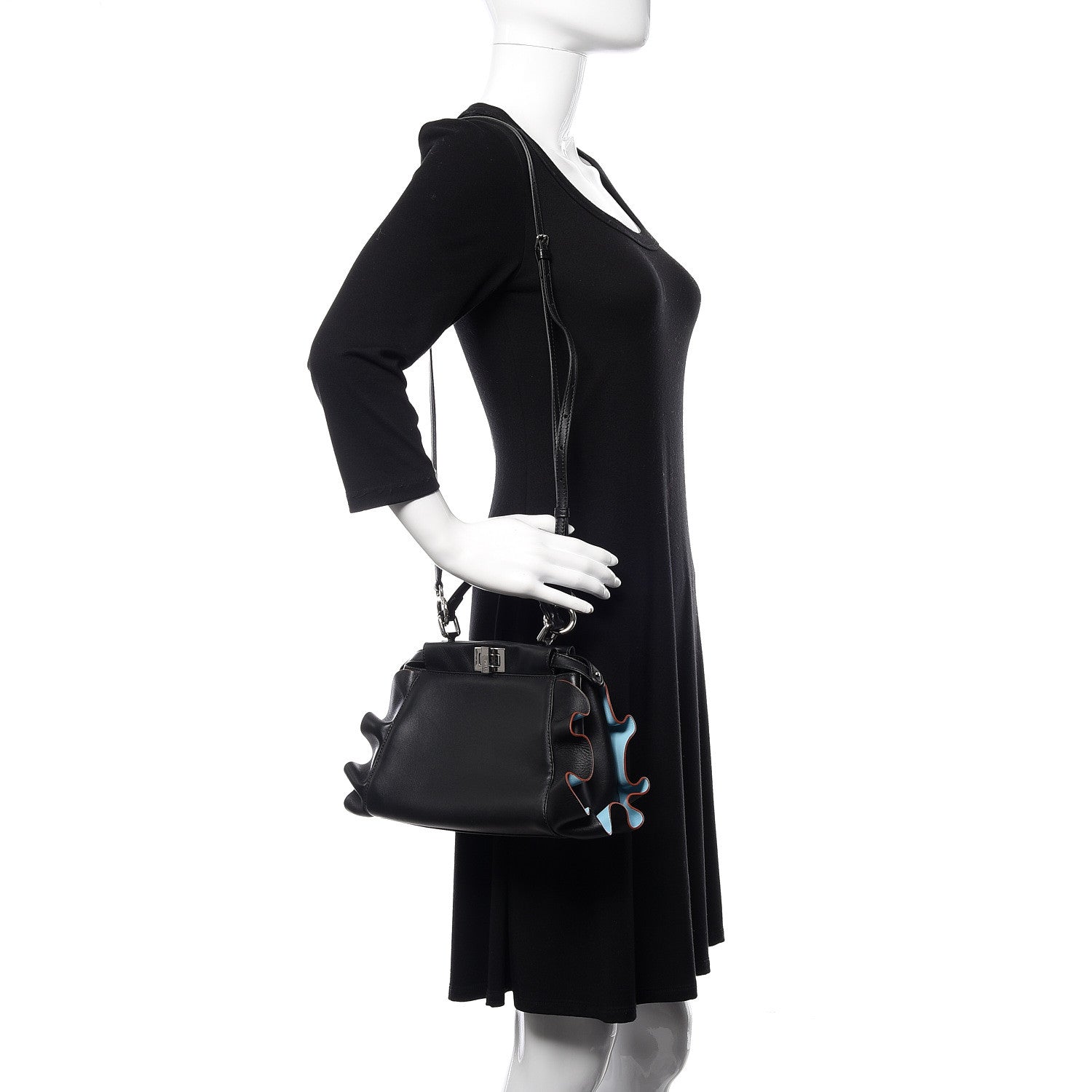 Fendi Nappa Waves Bi-Color Mini Peekaboo Iconic Satchel Black Turchese 2 of 11