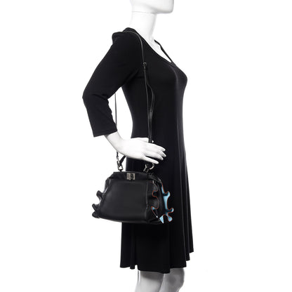 Fendi Nappa Waves Bi-Color Mini Peekaboo Iconic Satchel Black Turchese 2 of 11