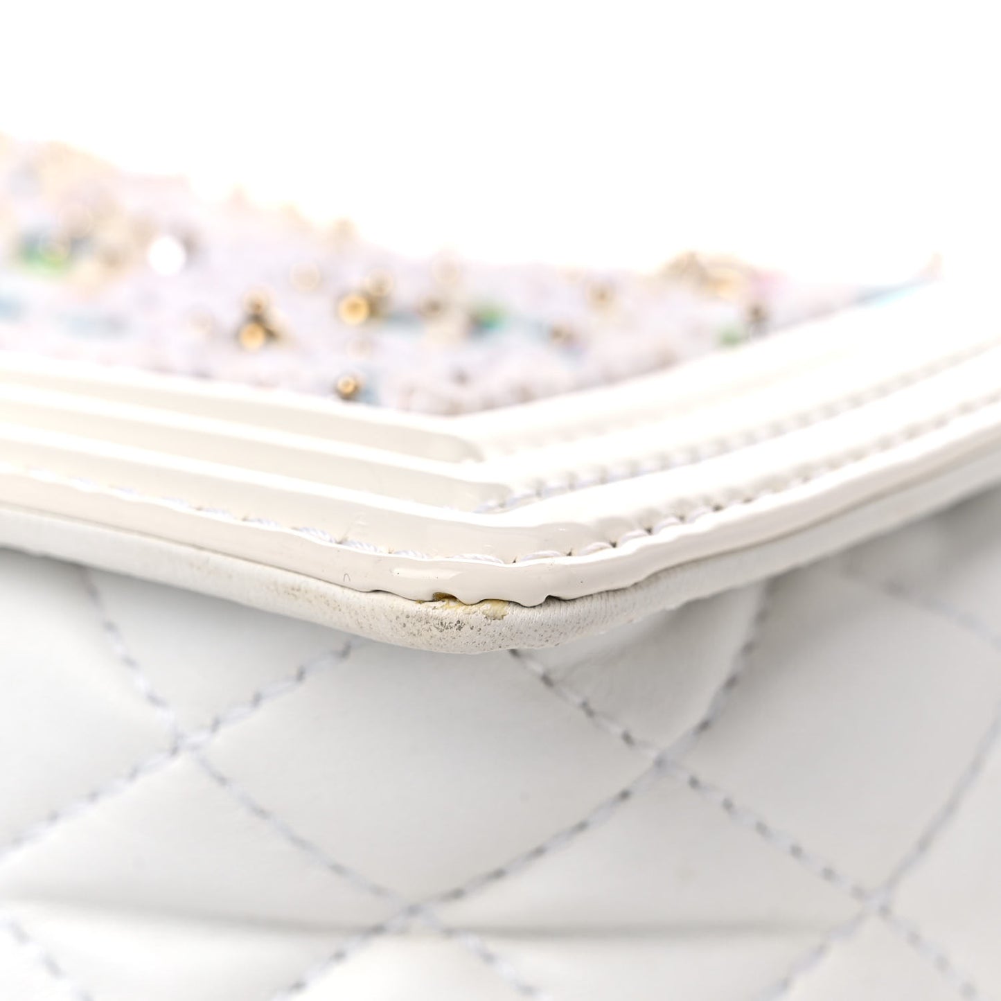 Patent Sequin Medium Boy Chanel Flap White Pink Light Blue