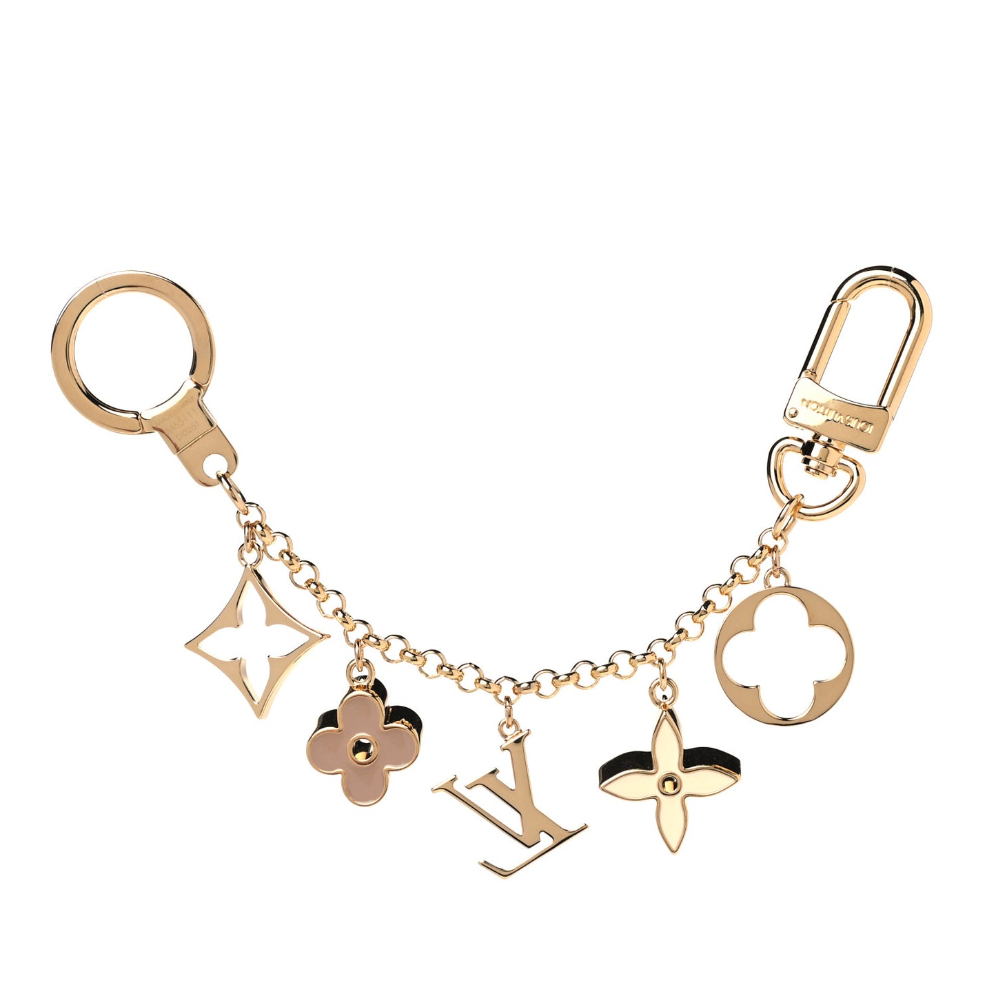 Brass Enamel Fleur De Monogram Bag Charm Chain Gold