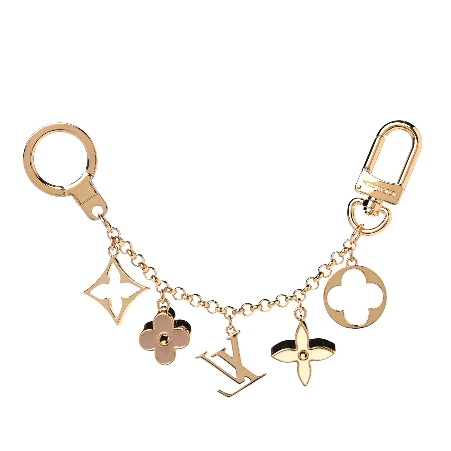 Louis Vuitton Brass Enamel Fleur De Monogram Bag Charm Chain Gold 3 of 5