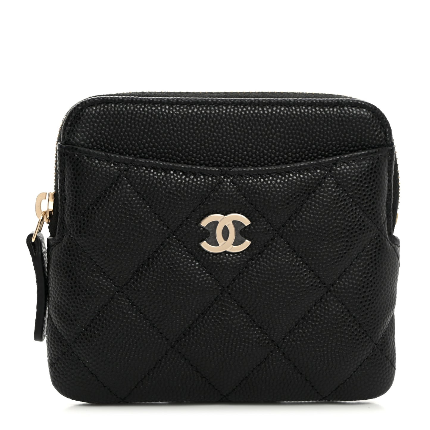 Caviar Quilted Zip Card Holder Wallet Black