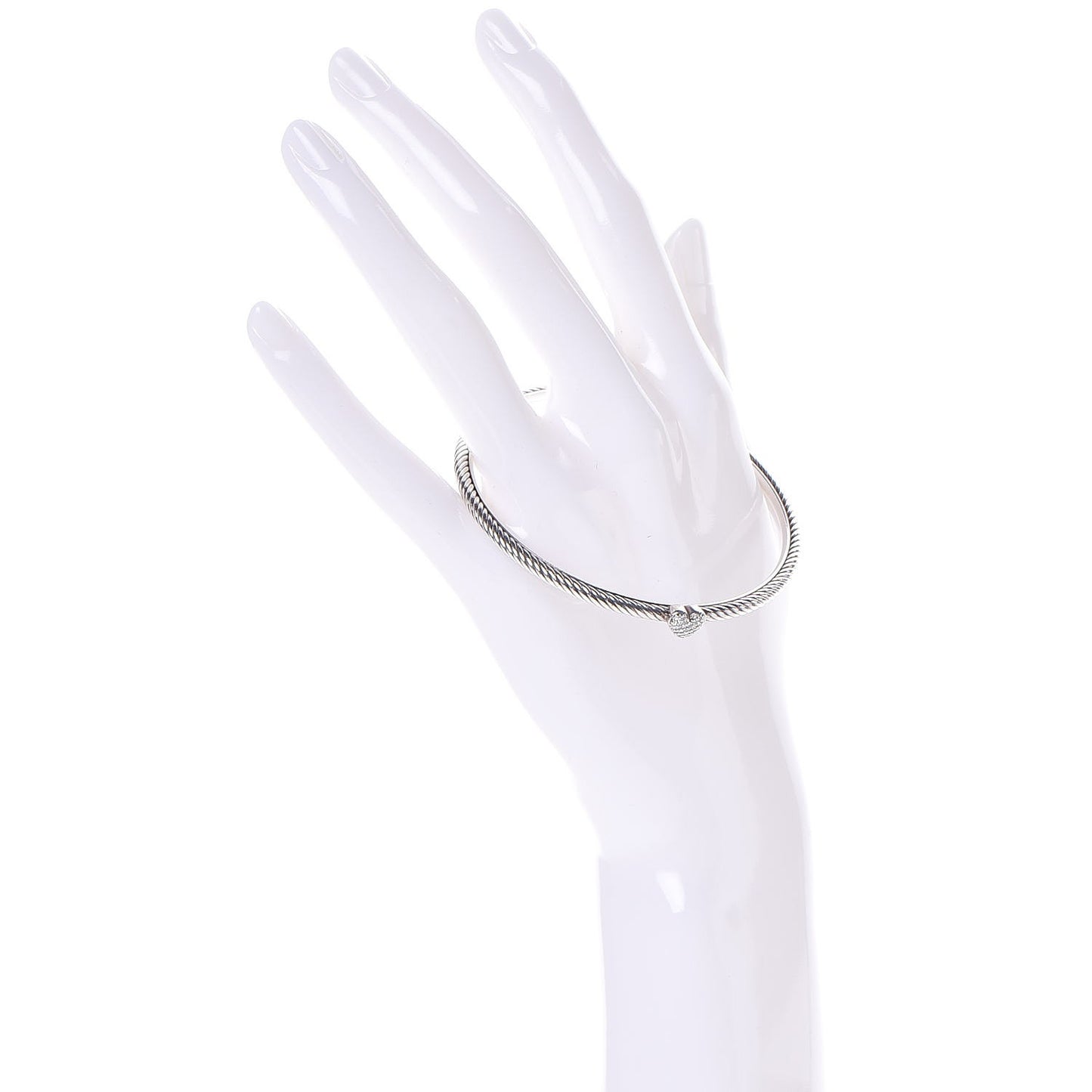 Sterling Silver Diamond 3mm Heart Cable Bangle