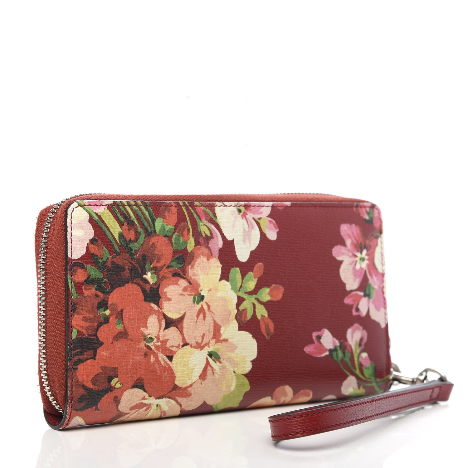 Gucci Shangai Calfskin Blooms Print Zip Around Wrist Wallet Romantic Cerise Multicolor 3 of 9