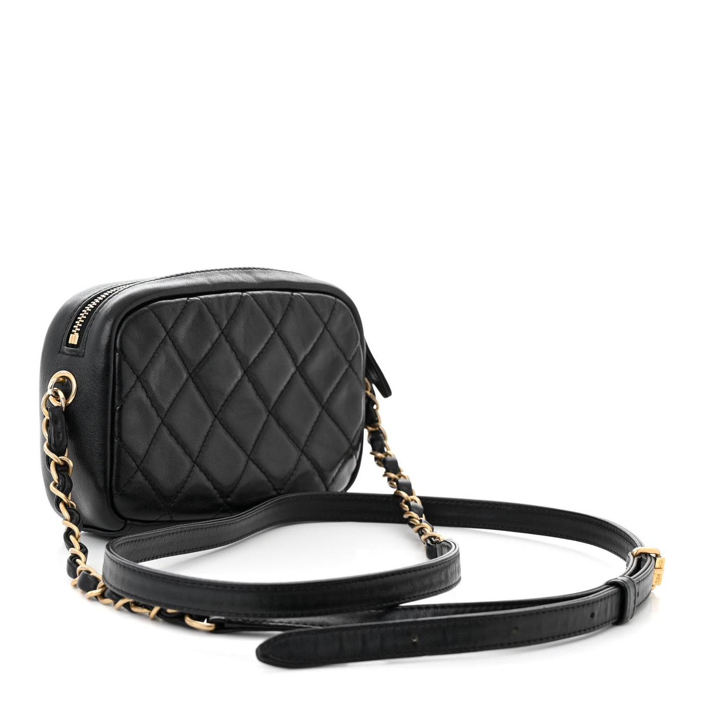 Lambskin Quilted Small Buckle Camera Case Bag Black