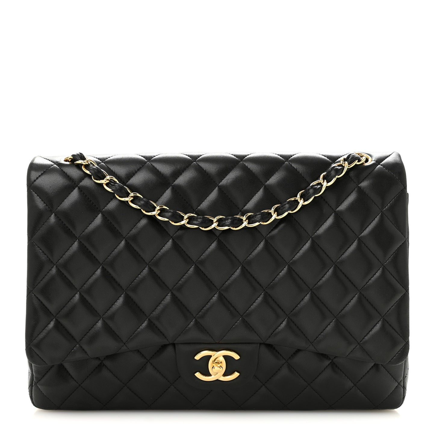 Lambskin Quilted Maxi Double Flap Black