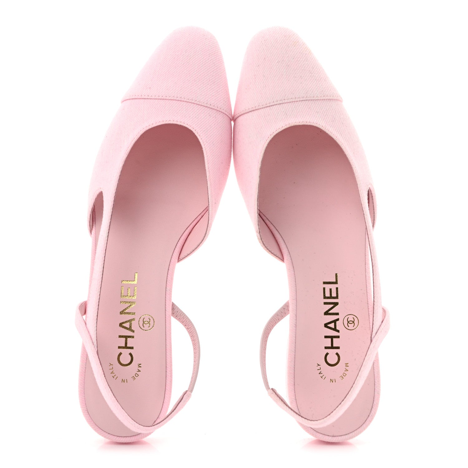 Chanel Denim Cap Toe CC Slingback Flats 37.5 Light Pink 2 of 11