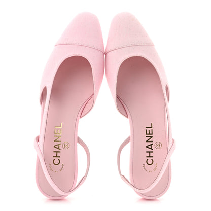 Chanel Denim Cap Toe CC Slingback Flats 37.5 Light Pink 2 of 11