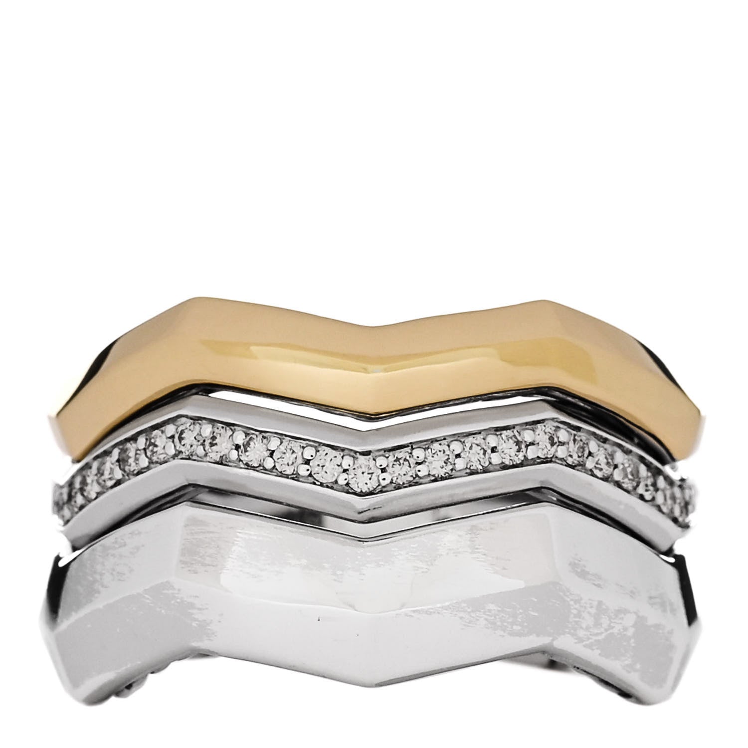 David Yurman Sterling Silver 18K Yellow Gold Diamond 11.7mm Zig Zag Stax Three Row Ring 56 7.5 1 of 4