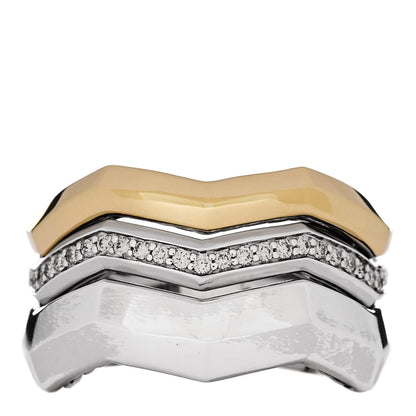 David Yurman Sterling Silver 18K Yellow Gold Diamond 11.7mm Zig Zag Stax Three Row Ring 56 7.5 1 of 4