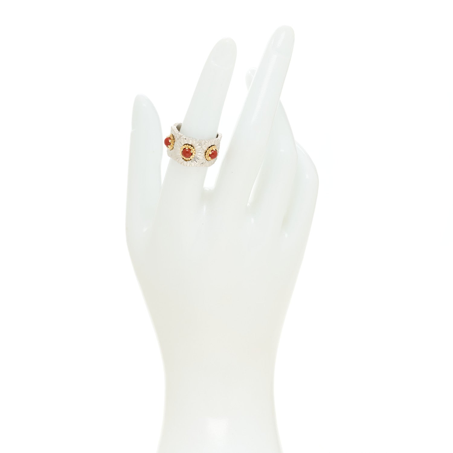 Buccellati Sterling Silver Gold Vermeil Red Jasper Blossoms Daisy Color Eternelle Ring 53 6.5 2 of 7