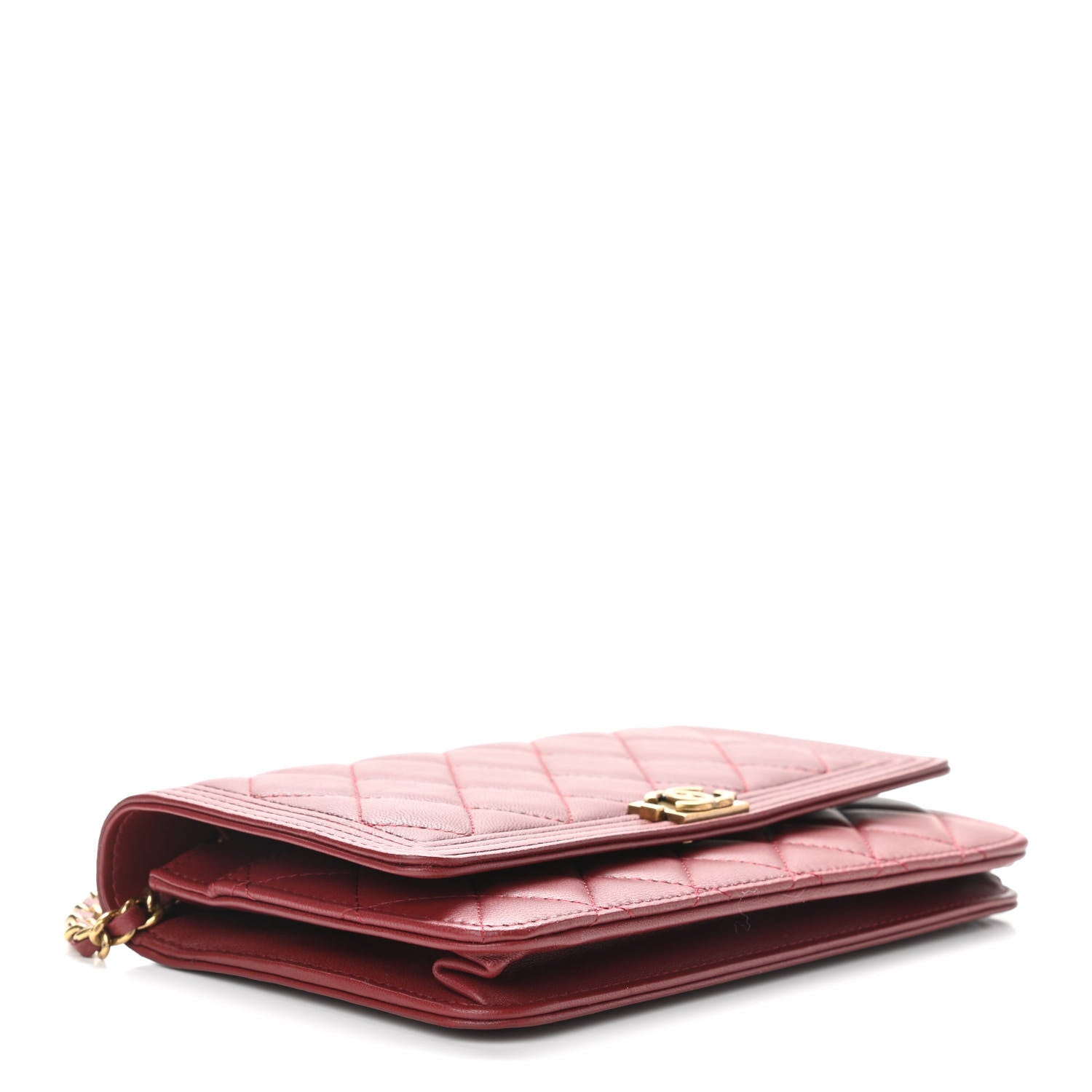 Chanel Lambskin Quilted Boy Wallet On Chain WOC Dark Red 3 of 10