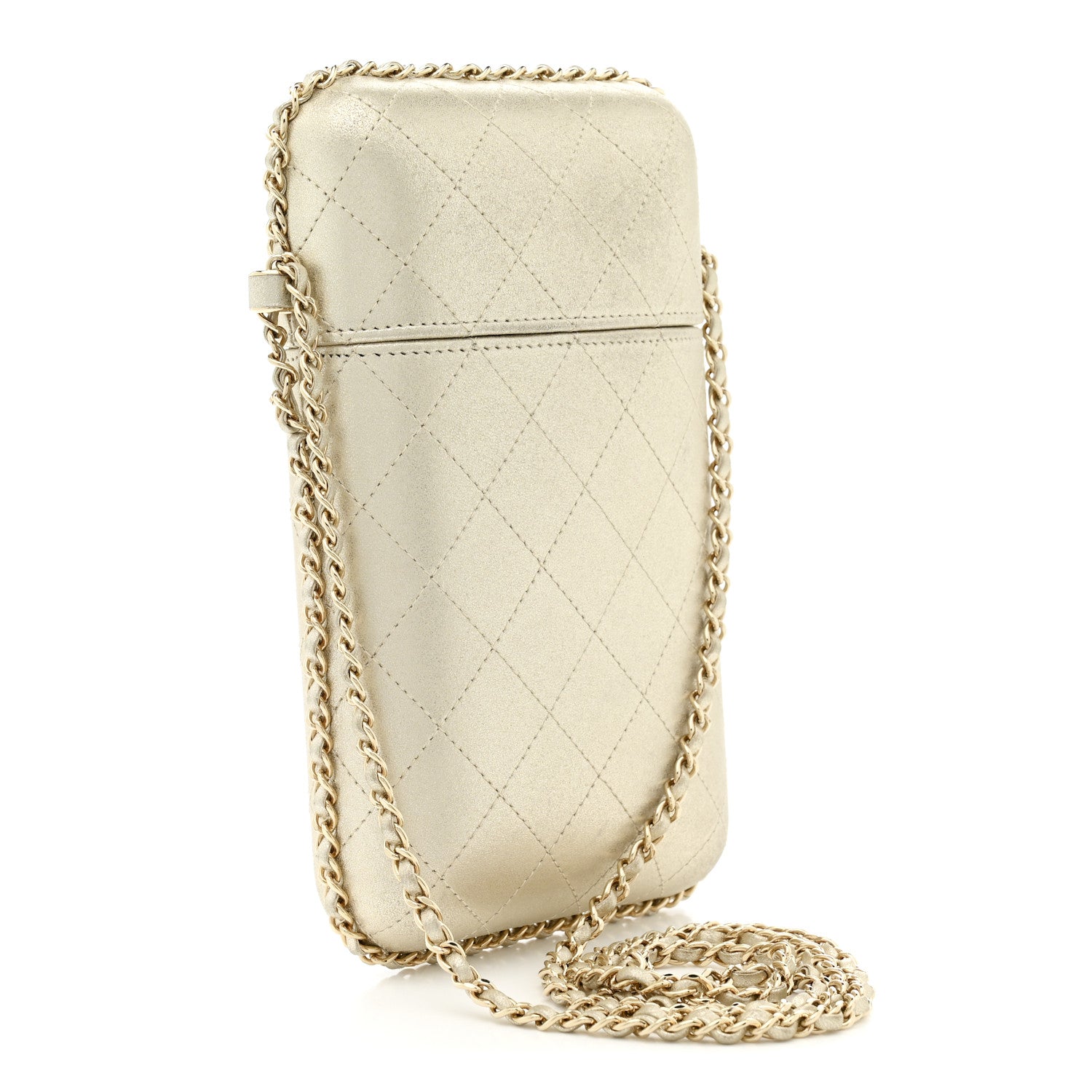 Chanel Metallic Lambskin Quilted Chain Around Phone Holder Gold 3 of 12