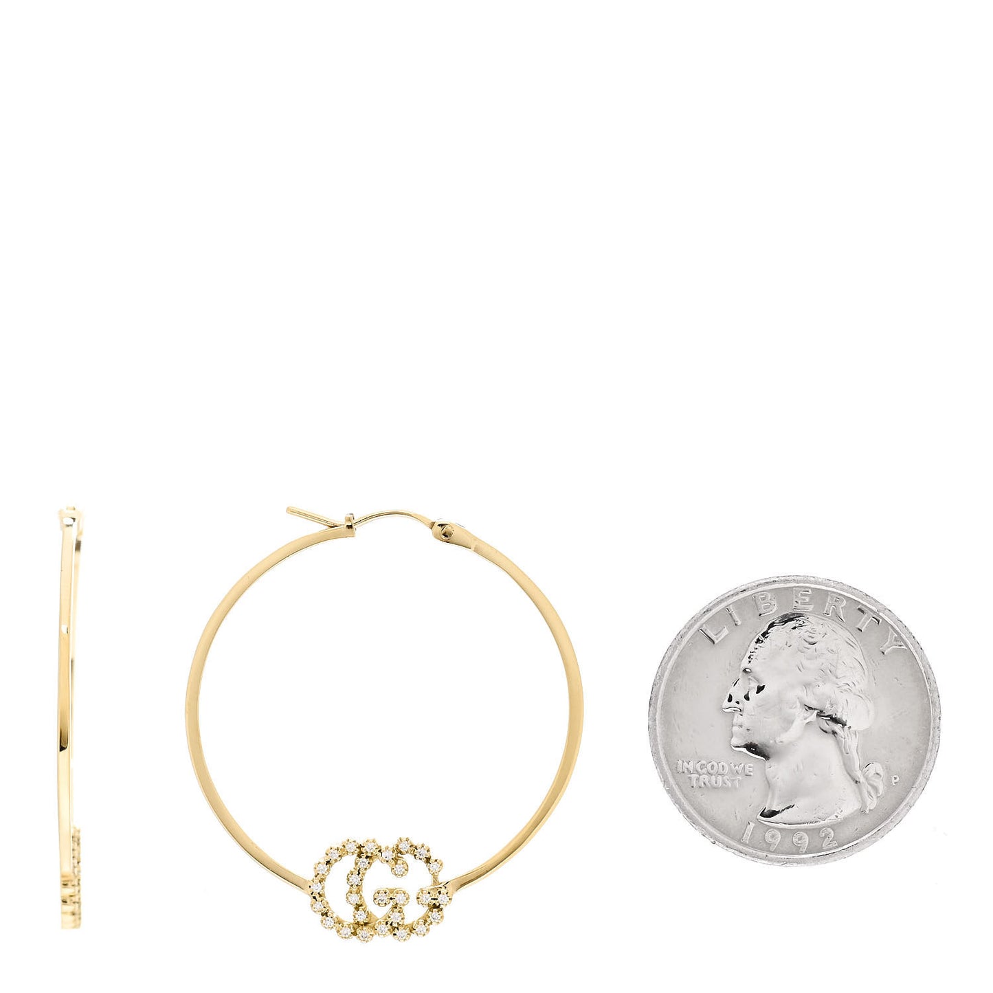 18K Yellow Gold Diamond Running GG Hoop Earrings
