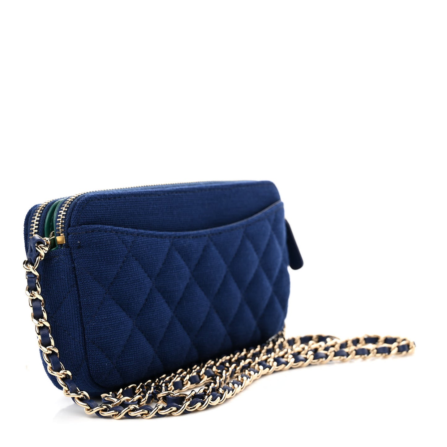 Jersey Quilted Small Clutch With Chain Navy