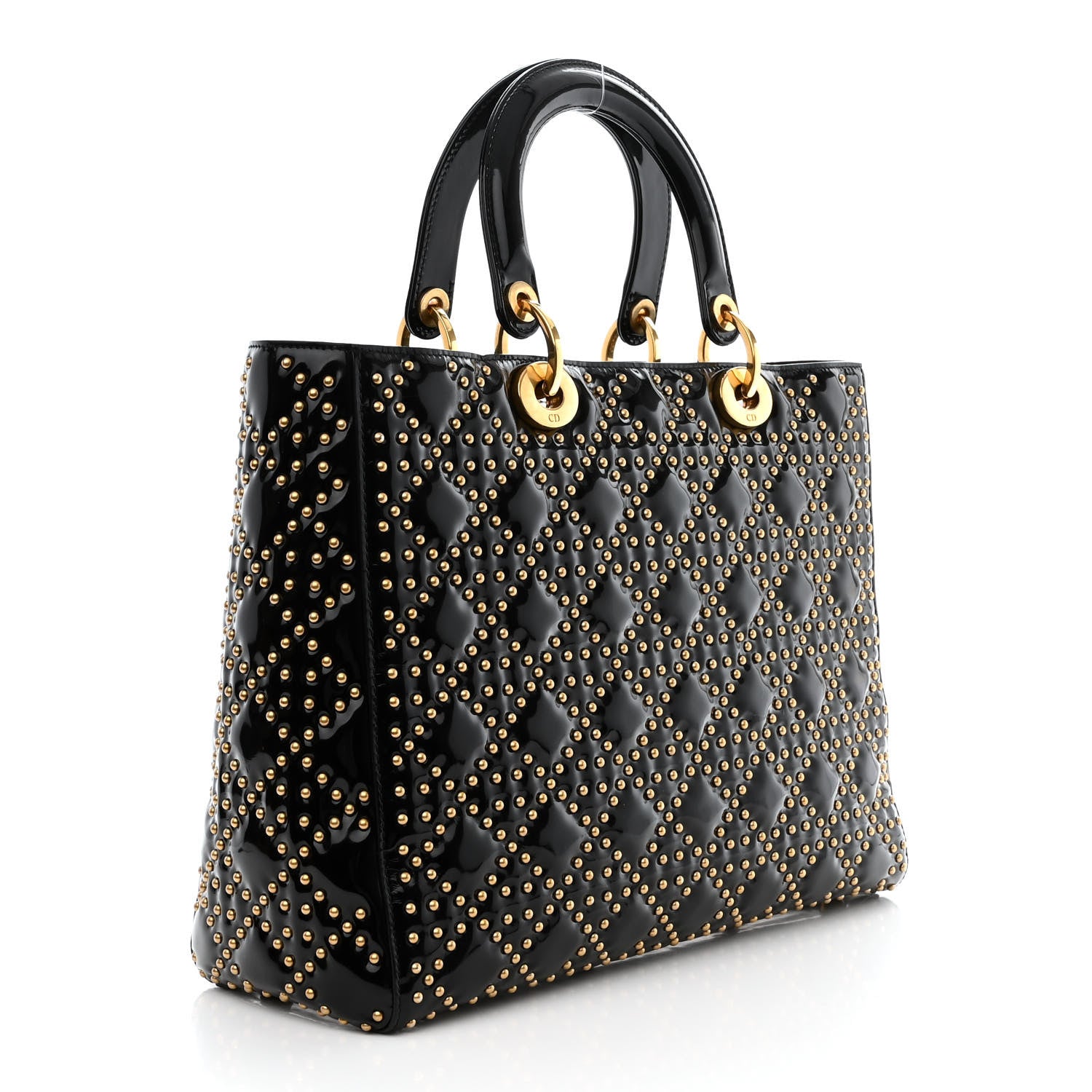 Christian Dior Patent Cannage Studded Large Lady Dior Black 4 of 12