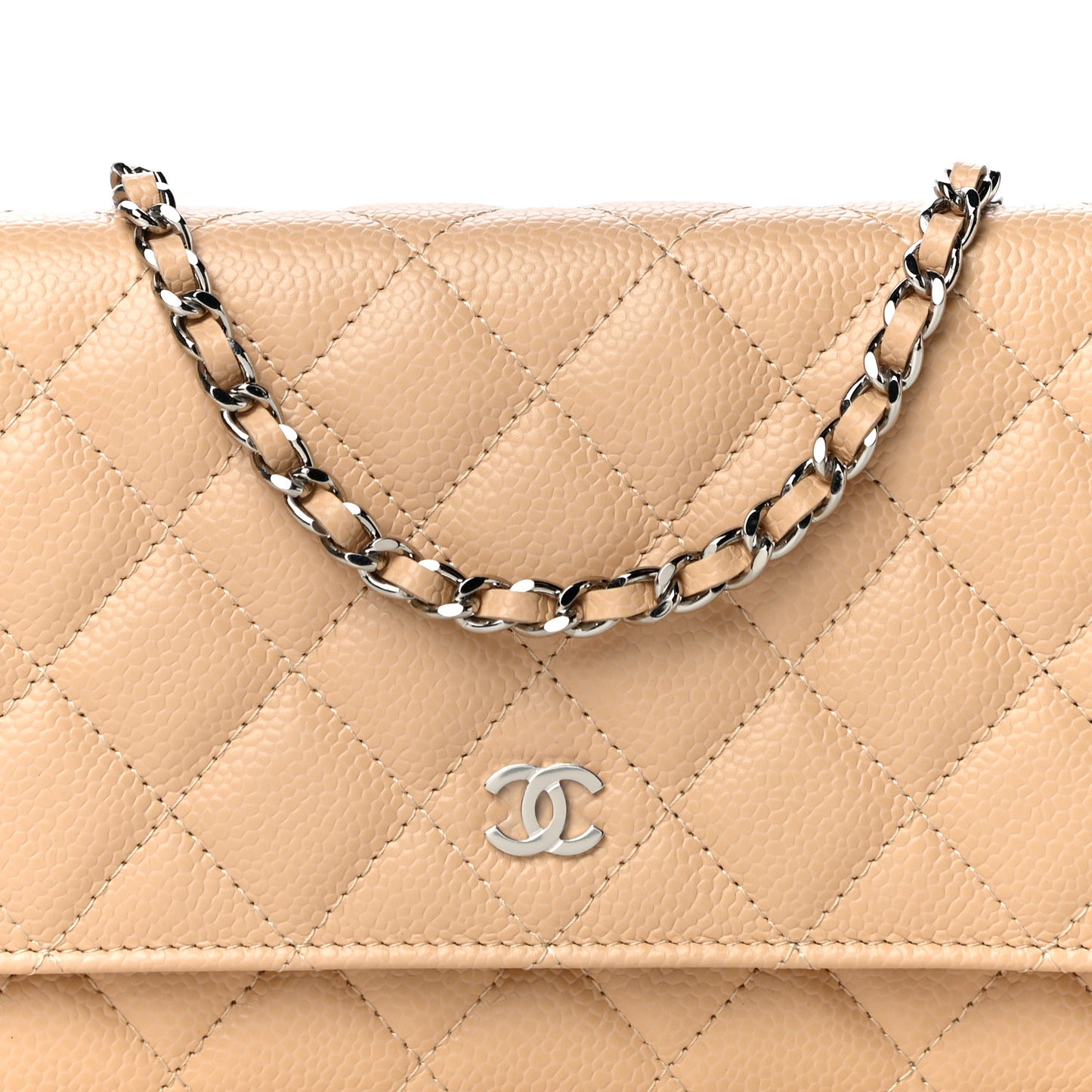 Caviar Quilted Wallet On Chain WOC Beige