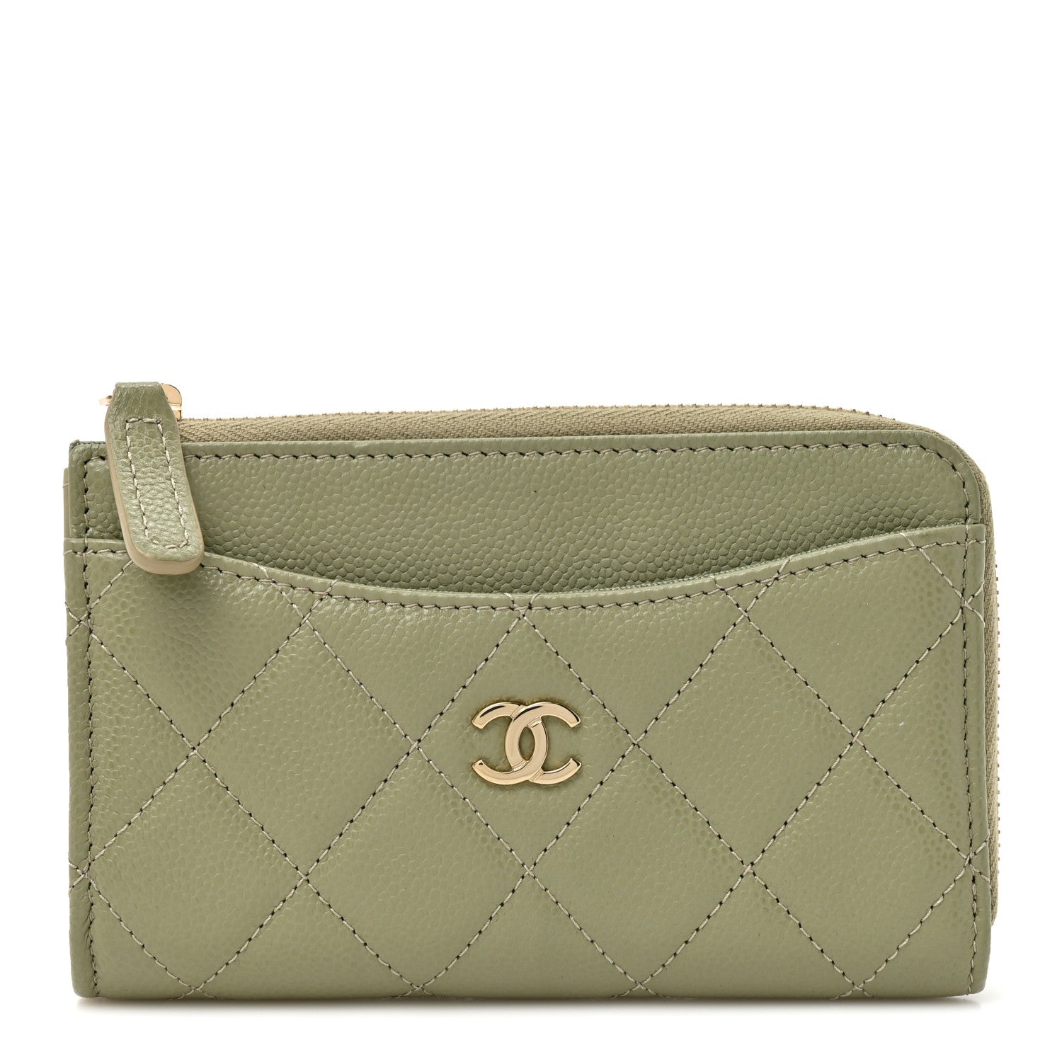 Chanel Caviar Quilted CC Zip Around Card Holder Khaki 1 of 8