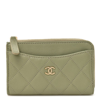 Chanel Caviar Quilted CC Zip Around Card Holder Khaki 1 of 8