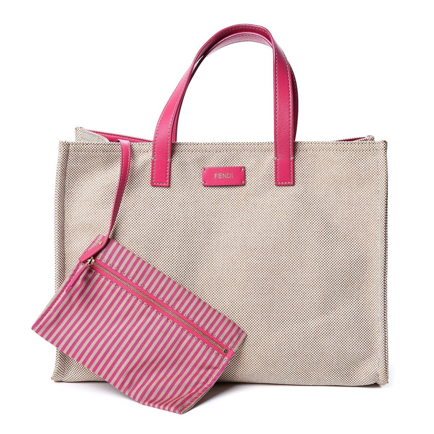 Canvas Vitello Simply Shopping Business Tote Natural Fuchsia