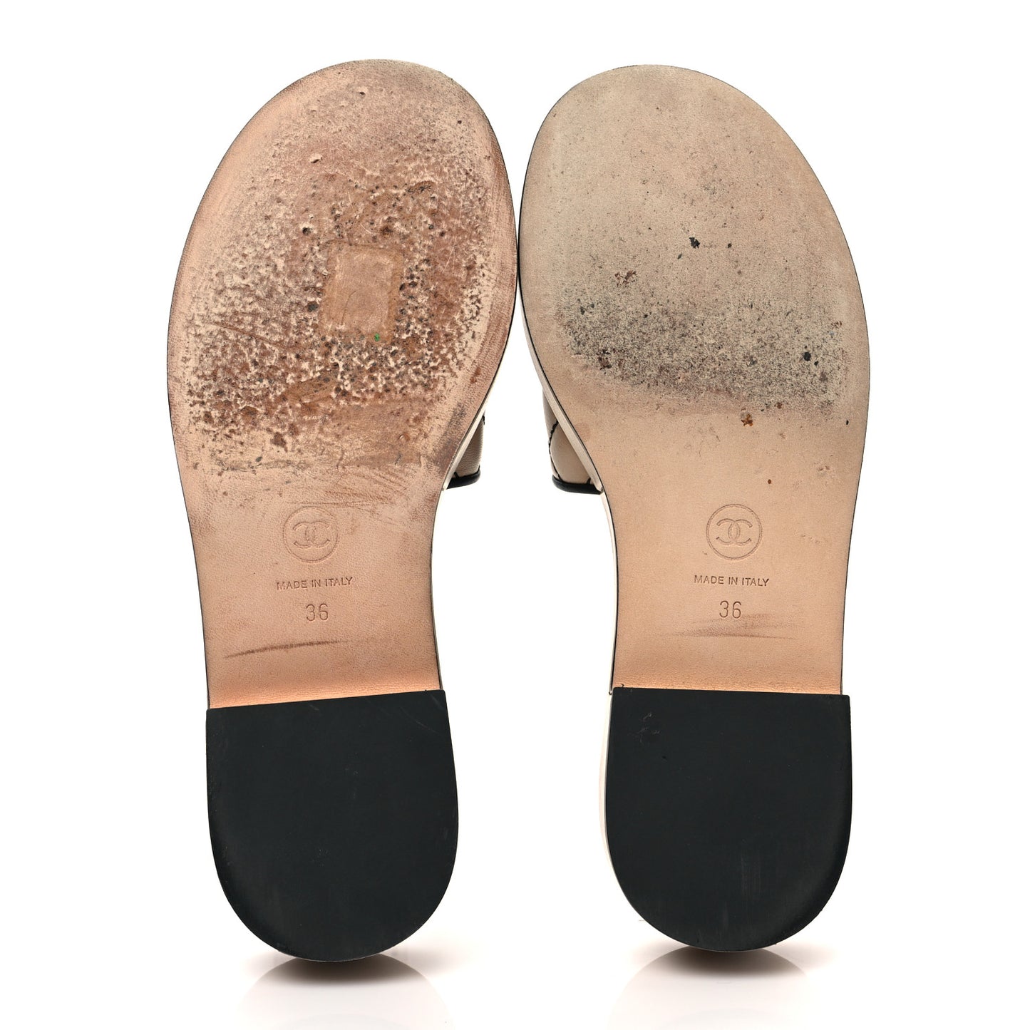 Lambskin Quilted CC Mules 36 Beige Black