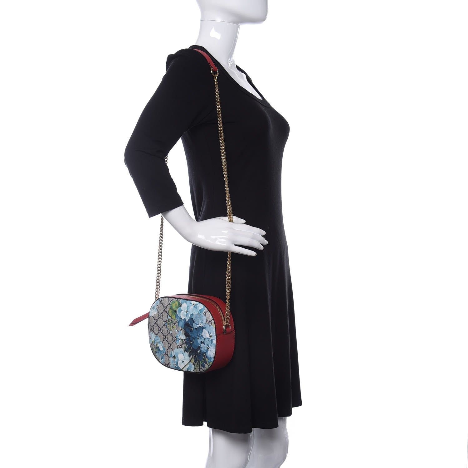 Gucci GG Supreme Monogram Blooms Mini Chain Shoulder Bag Beige Blue Navy Hibiscus Red 2 of 10