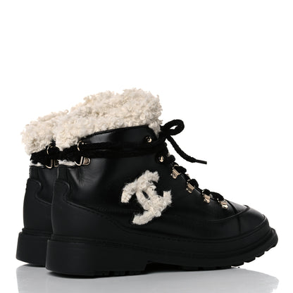 Chanel Calfskin Shearling CC Lace Up Boots 41 Black 4 of 7