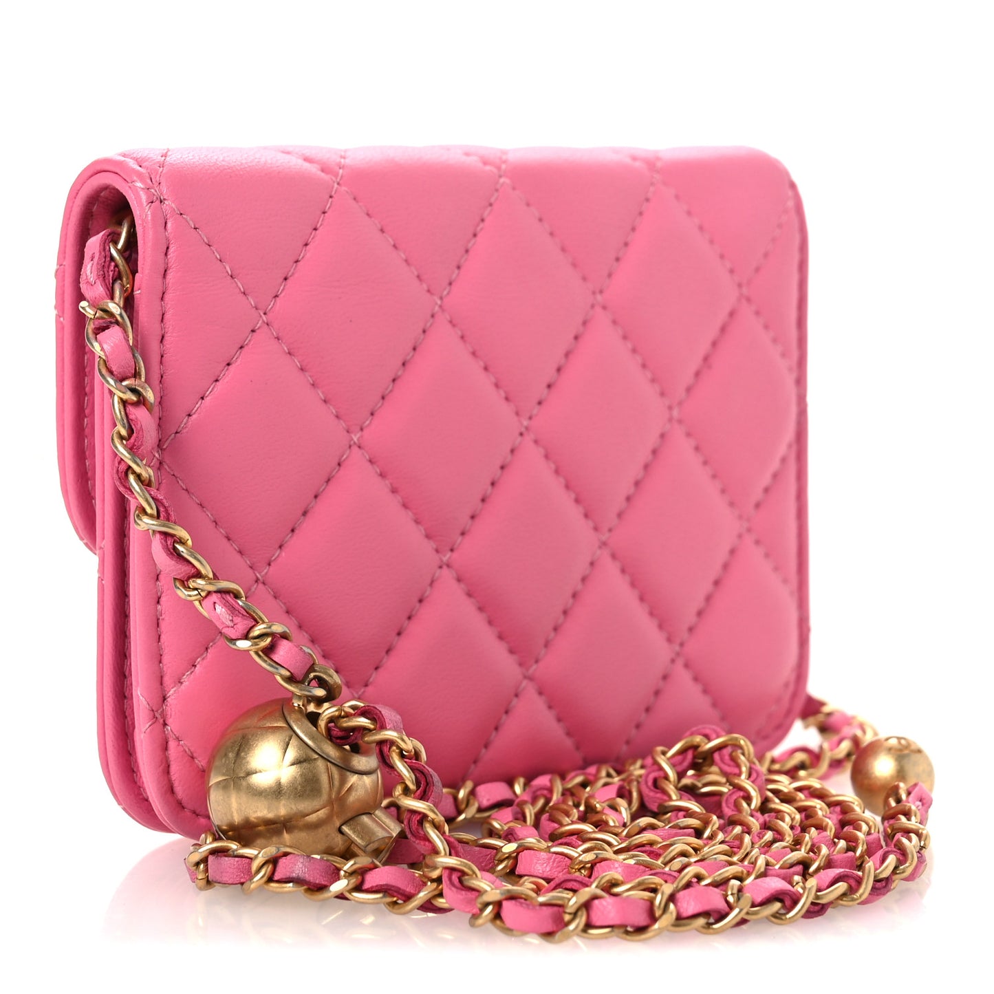 Lambskin Quilted Pearl Crush Clutch With Chain Pink