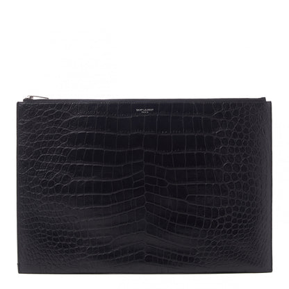 Saint Laurent Calfskin Crocodile Embossed Document Holder Black 1 of 8