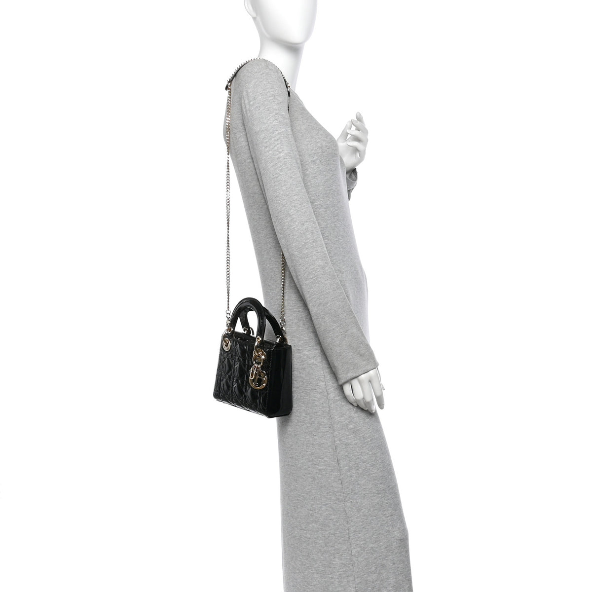 Patent Cannage Mini Lady Dior Black