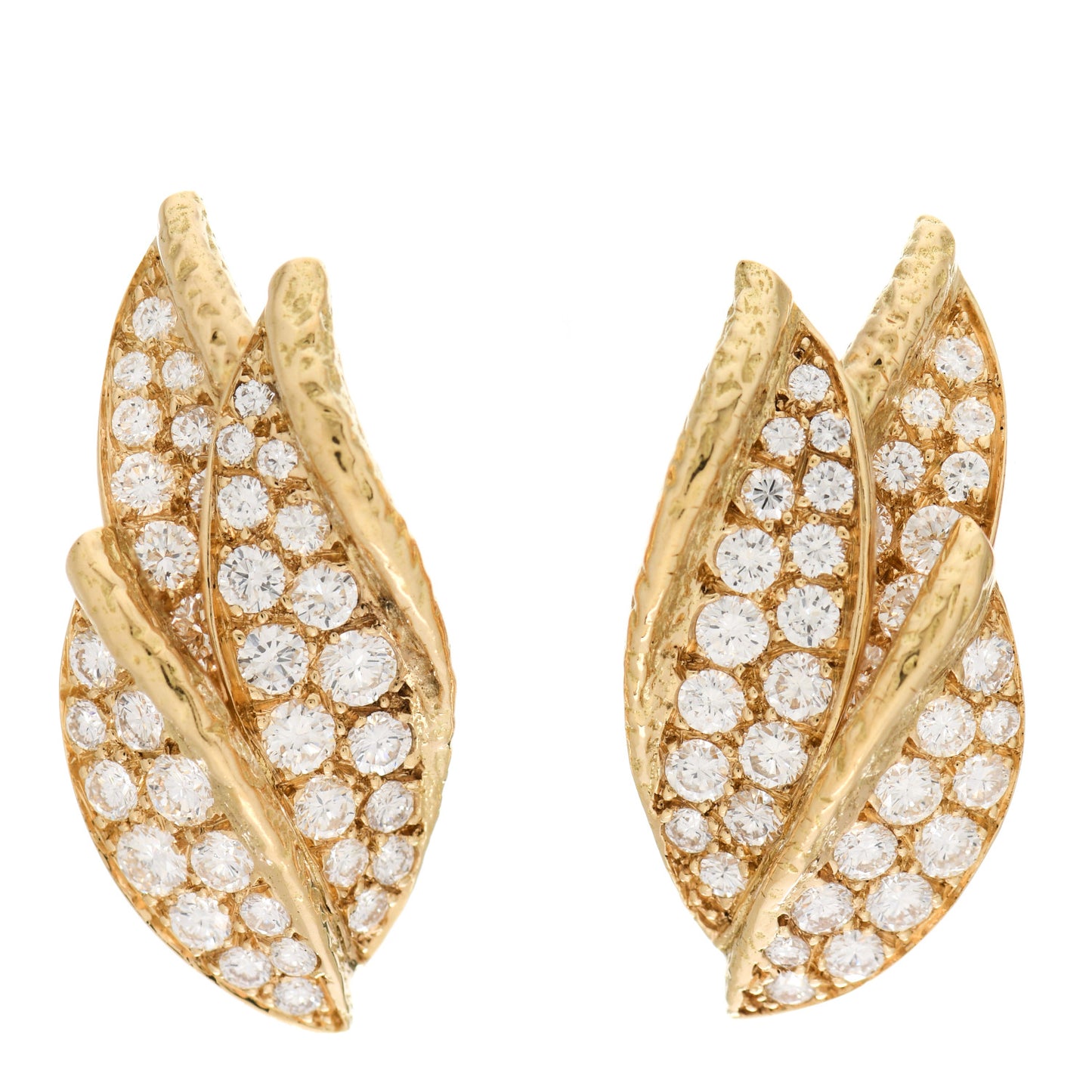 18K Yellow Gold Diamond Leaf Clip-On Earrings