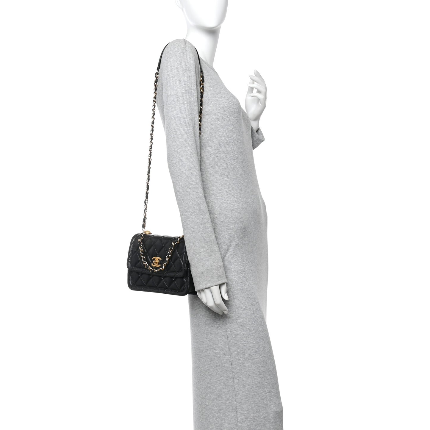 Shiny Lambskin Quilted Mini Flap Black