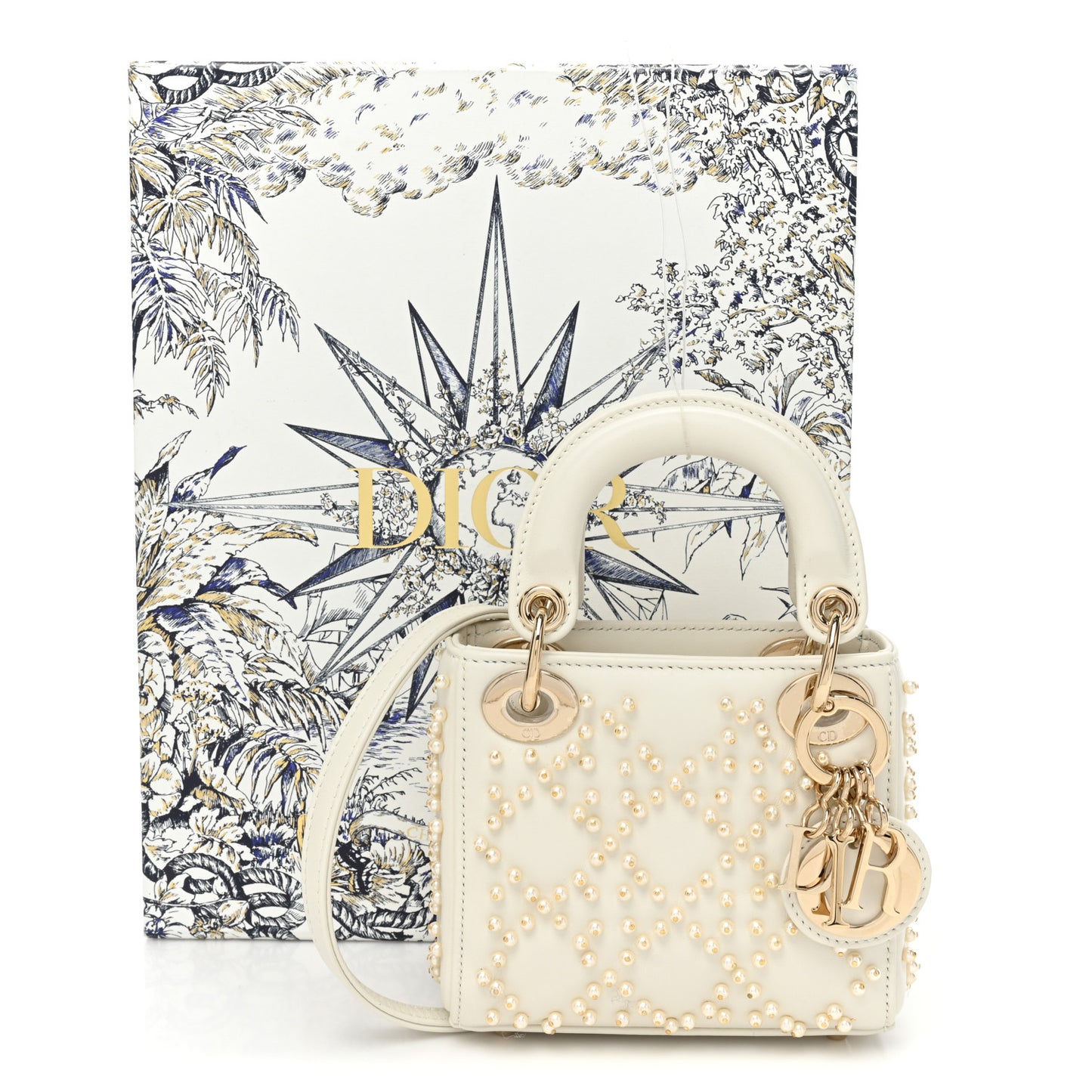 Lambskin Pearl Cannage Micro Lady Dior Latte