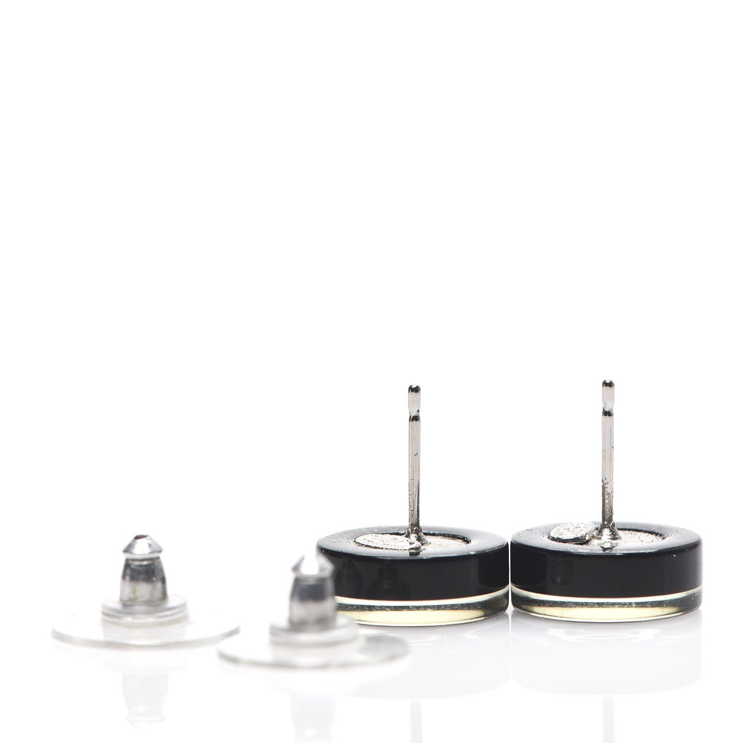 Chanel Resin Abalone CC Stud Earrings Black 3 of 4