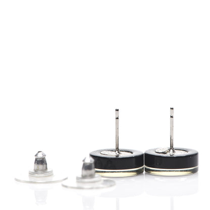 Chanel Resin Abalone CC Stud Earrings Black 3 of 4