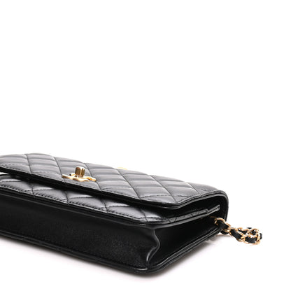 Chanel Lambskin Quilted CC Pearl Crush Wallet on Chain WOC Black 9 of 10