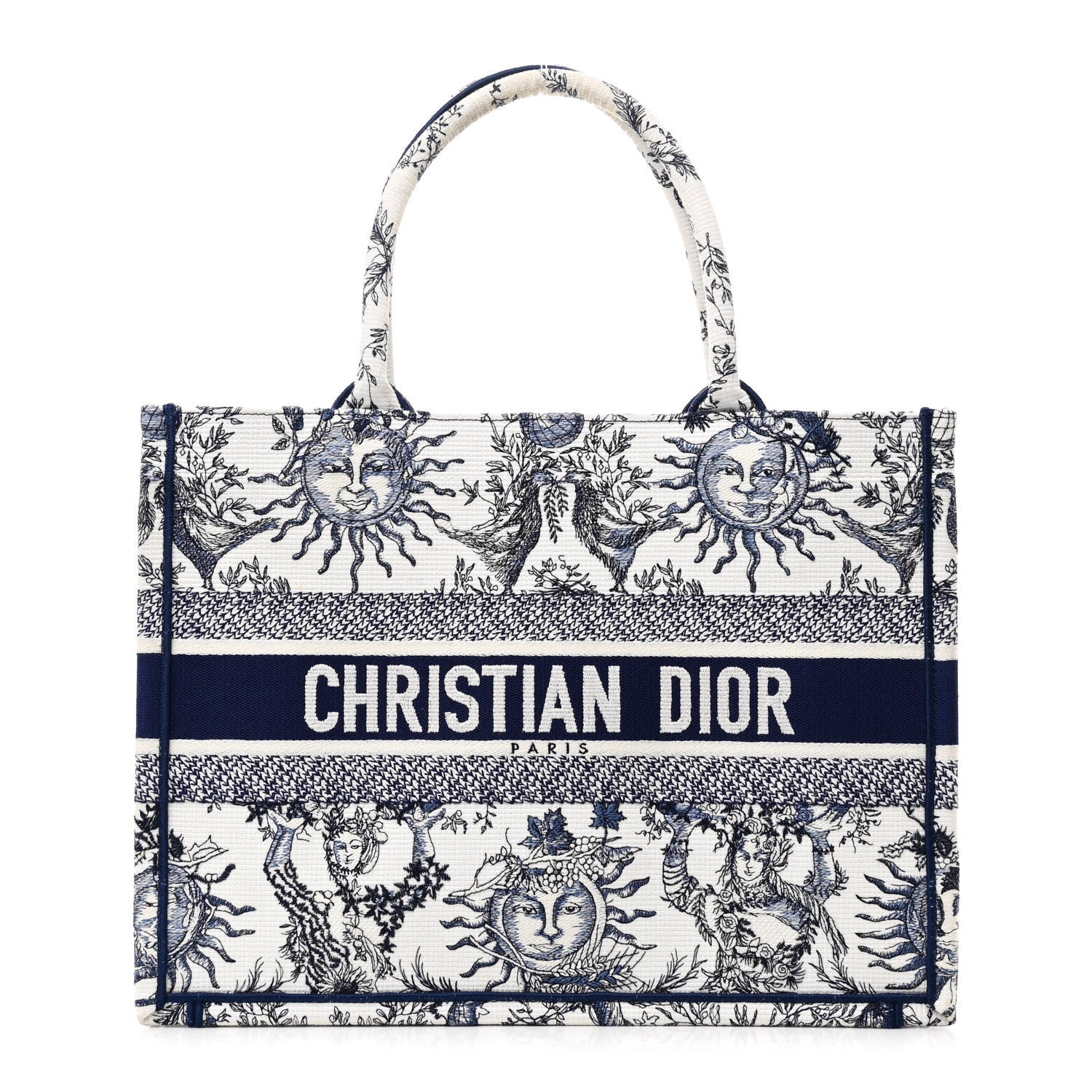 Christian Dior Canvas Embroidered Medium Toile De Jouy Soleil Book Tote Blue 1 of 11