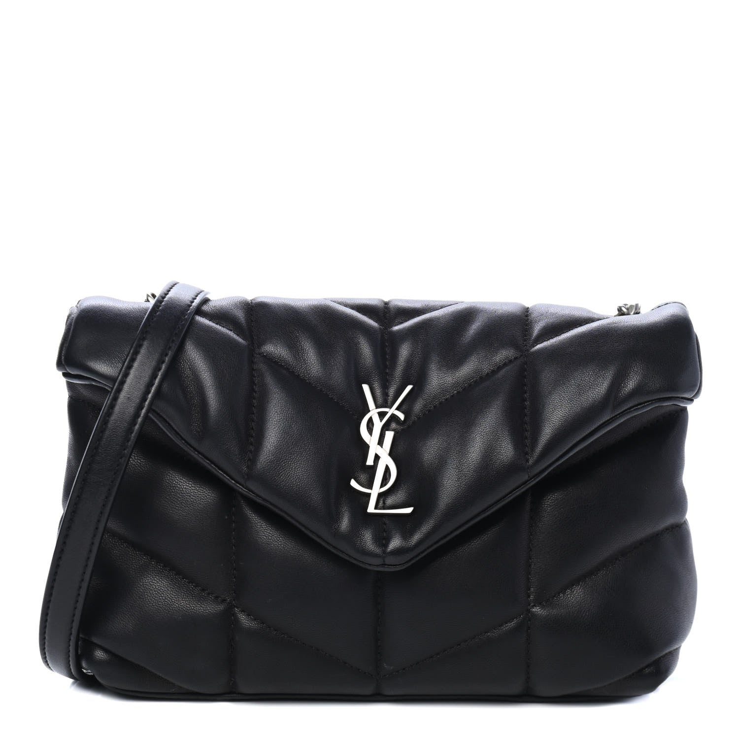 Saint Laurent Lambskin Quilted Toy Loulou Puffer Monogram Chain Satchel Black 1 of 4