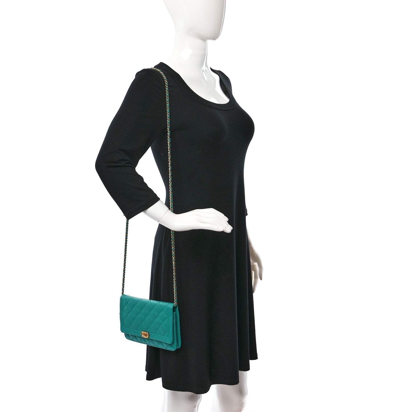 Lambskin Quilted Boy Wallet On Chain WOC Turquoise