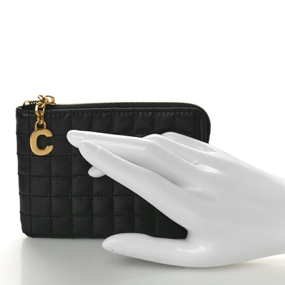 Celine Calfskin Quilted C Charm Coin Card Pouch Black 2 of 7