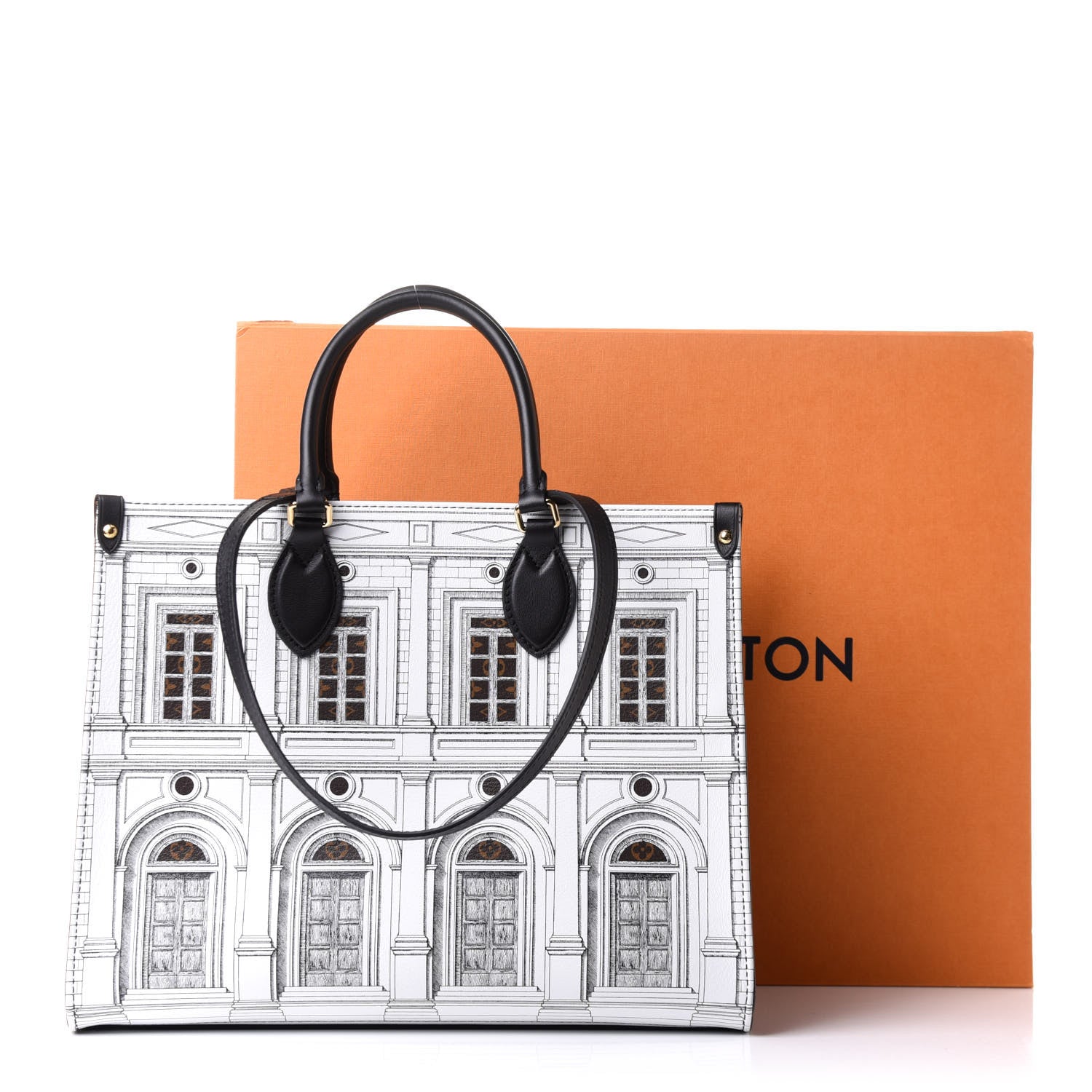 Louis Vuitton X FORNASETTI Calfskin Architettura Onthego MM Black White 10 of 10