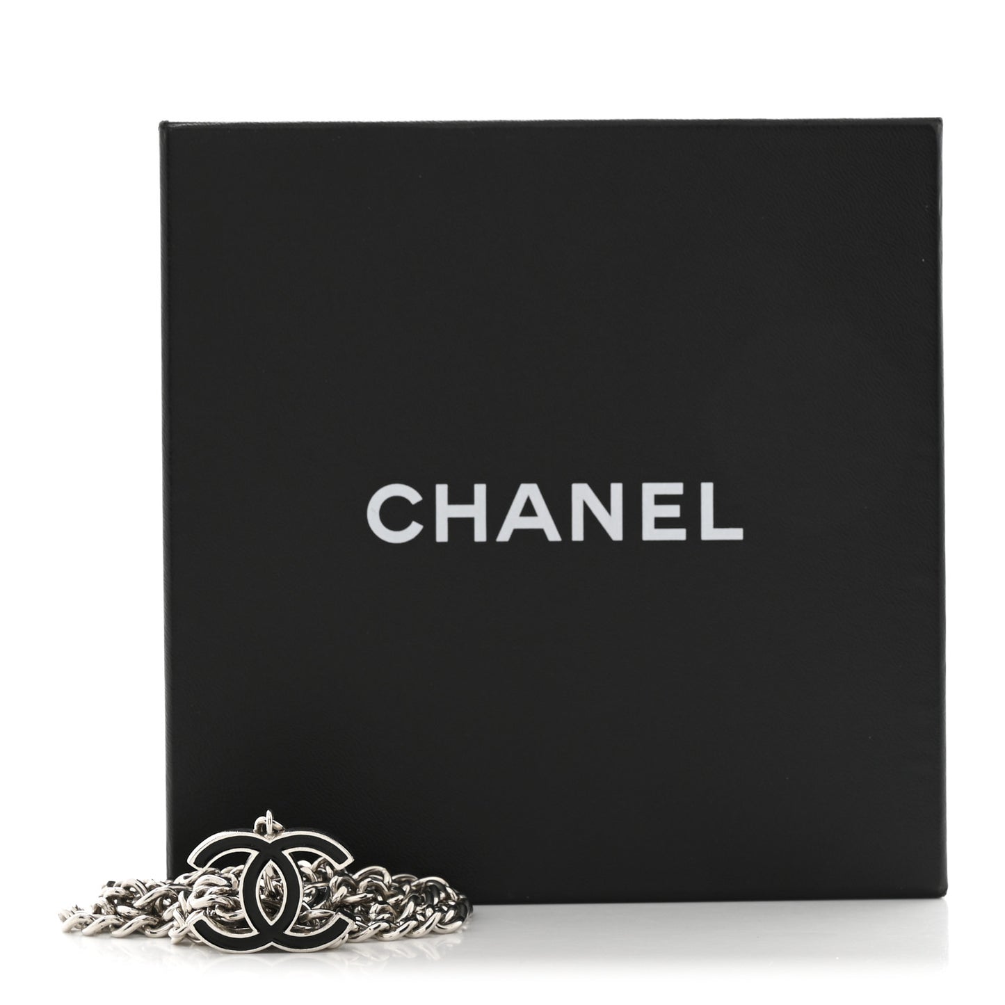 Enamel CC Chain Logo Belt Silver Black