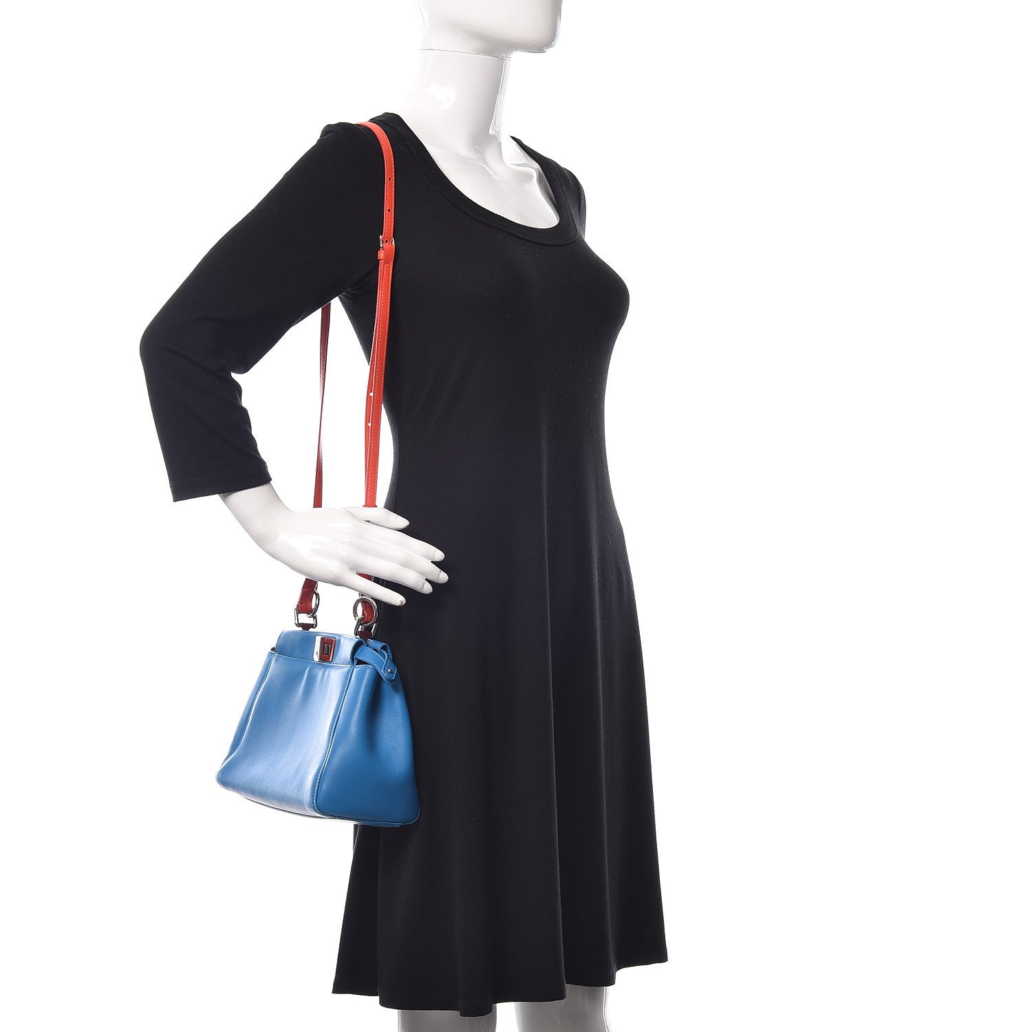 Fendi Nappa Colorblock Mini Peekaboo Iconic Satchel Blue Royal Papavero Cuoio 2 of 19