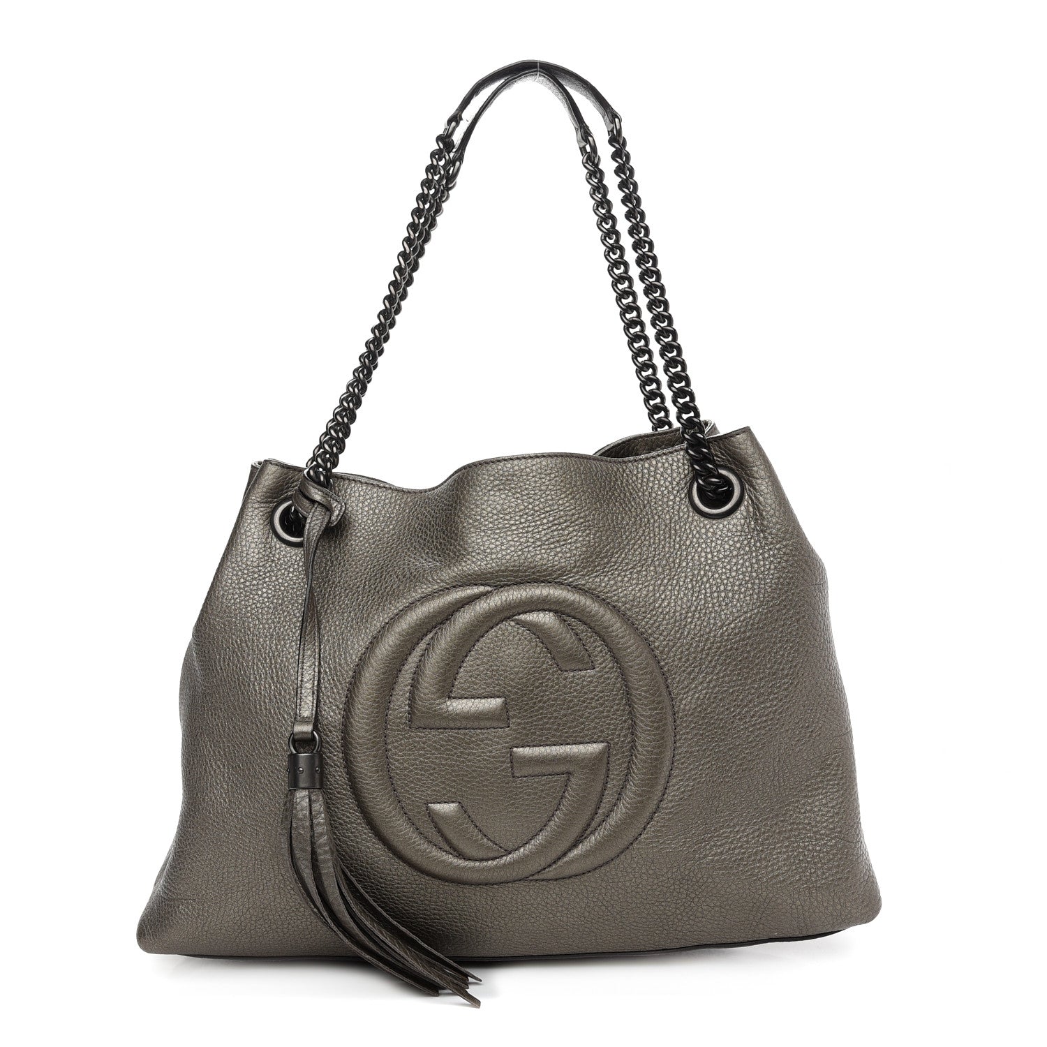 Gucci Metallic Pebbled Calfskin Medium Soho Chain Shoulder Bag Sasso 1 of 15