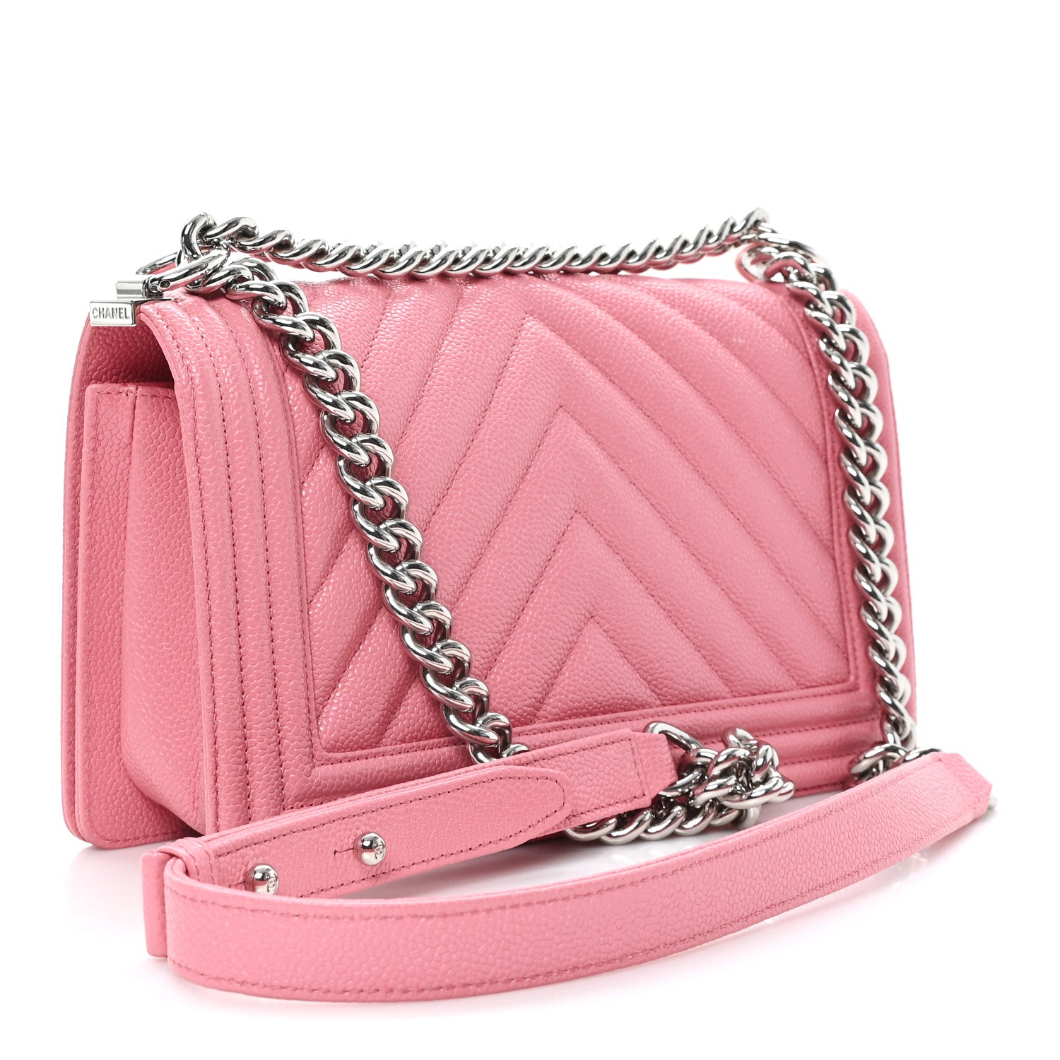 Chanel Caviar Chevron Quilted Medium Boy Flap Pink 3 of 11