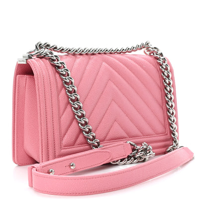 Chanel Caviar Chevron Quilted Medium Boy Flap Pink 3 of 11
