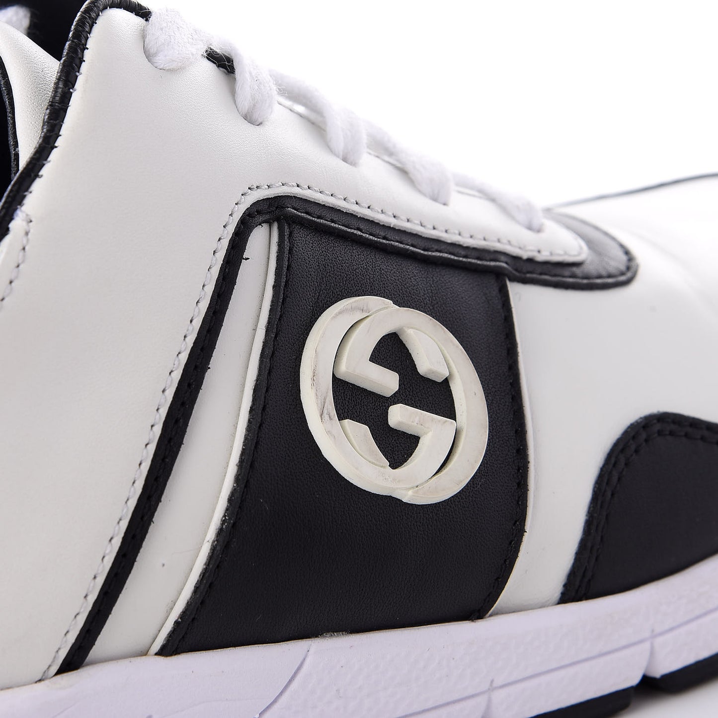 Calfskin Womens Interlocking G Sneakers 37.5 Black White